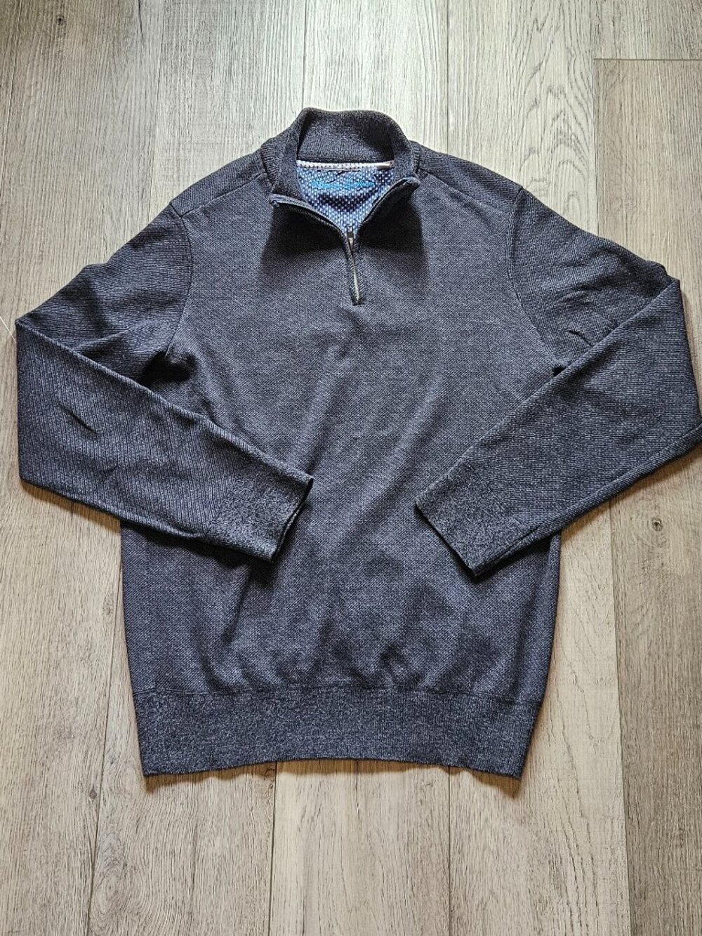 Robert Graham Gray Textured Knit 1/2 Zip Pullover Sweater Mock Neck Men's Large